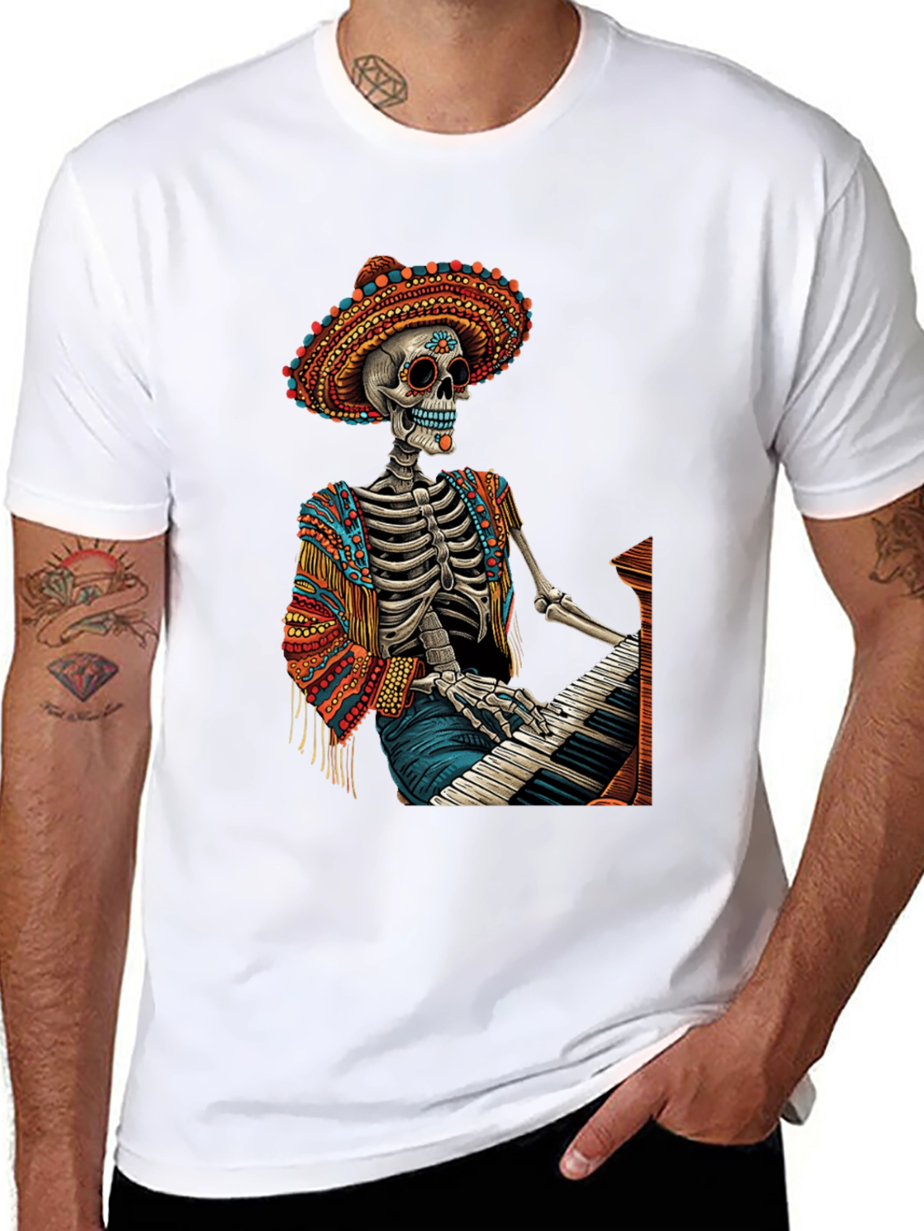 Day of the Dead Skeleton Pianist T-Shirt