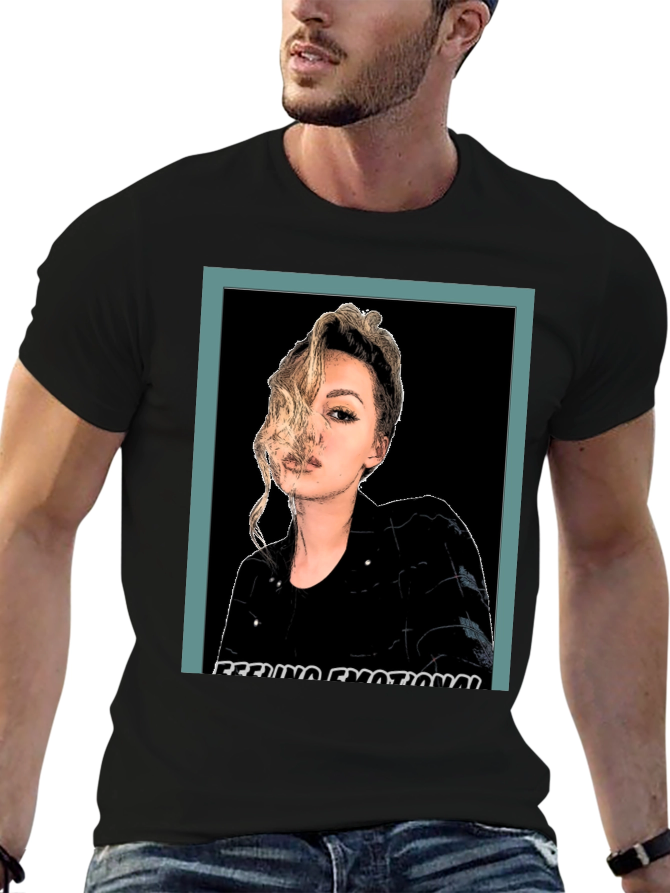 Emotional Woman Graphic Print Black T-Shirt