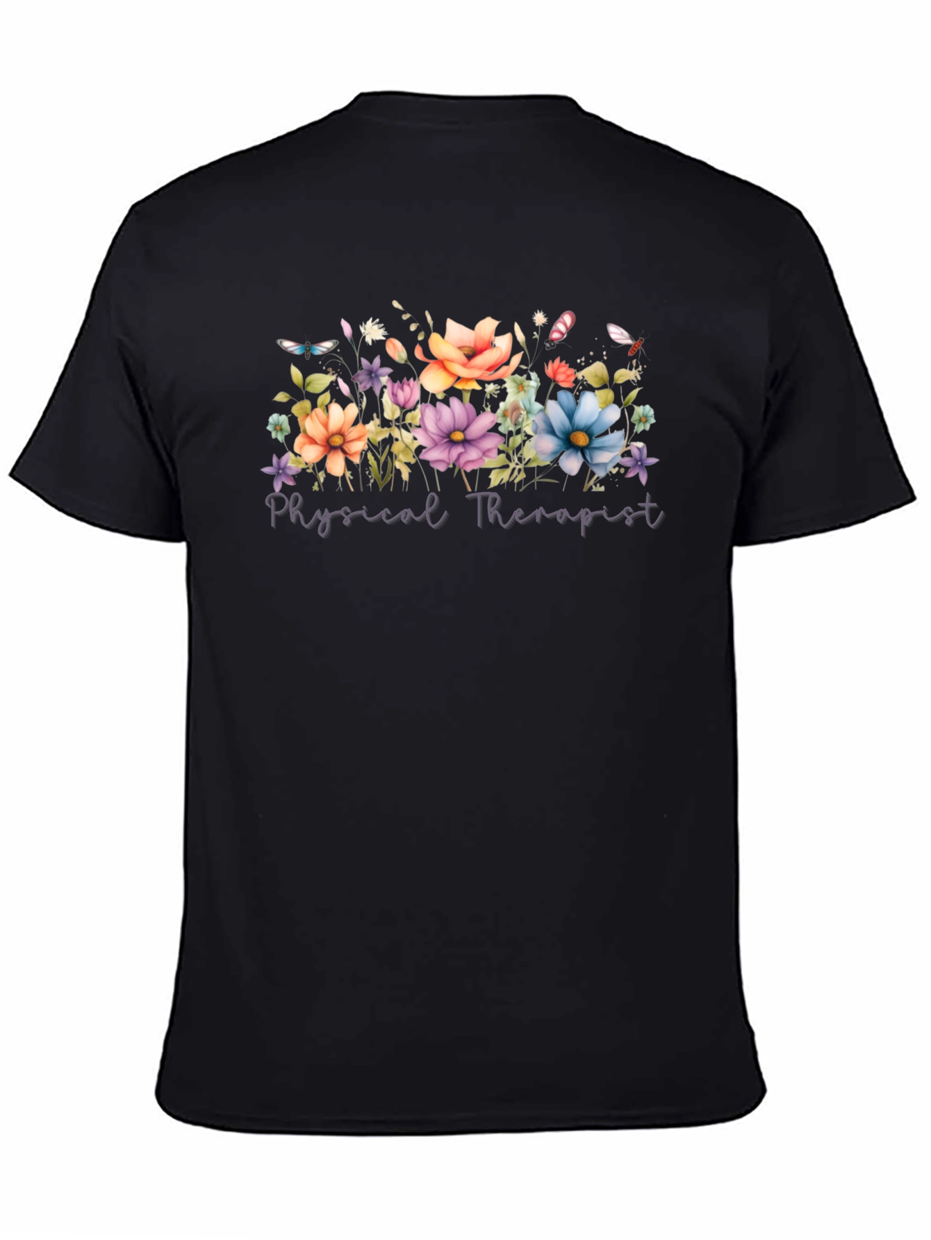 Floral Physical Therapist Black T-Shirt
