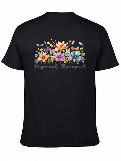 Floral Physical Therapist Black T-Shirt