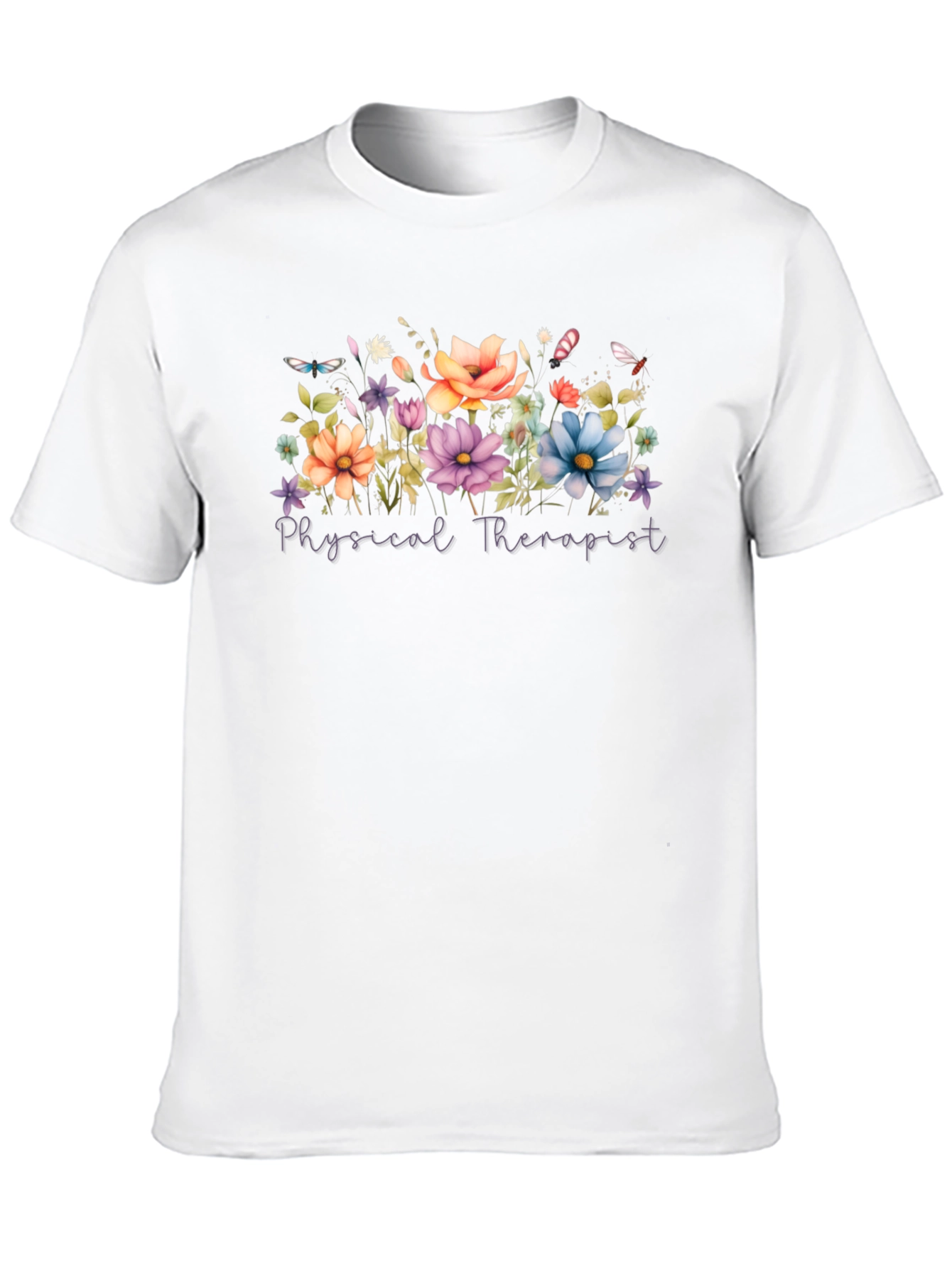 Floral Physical Therapist Black T-Shirt