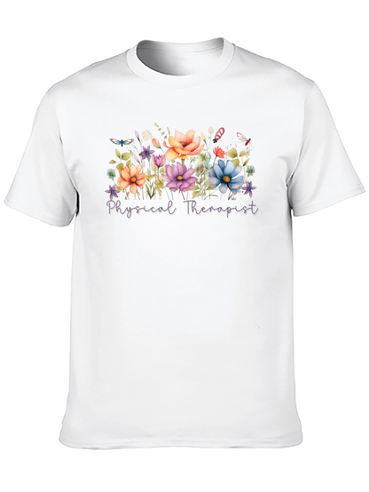 Floral Physical Therapist Black T-Shirt