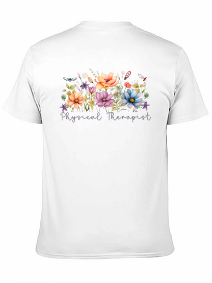 Floral Physical Therapist Black T-Shirt