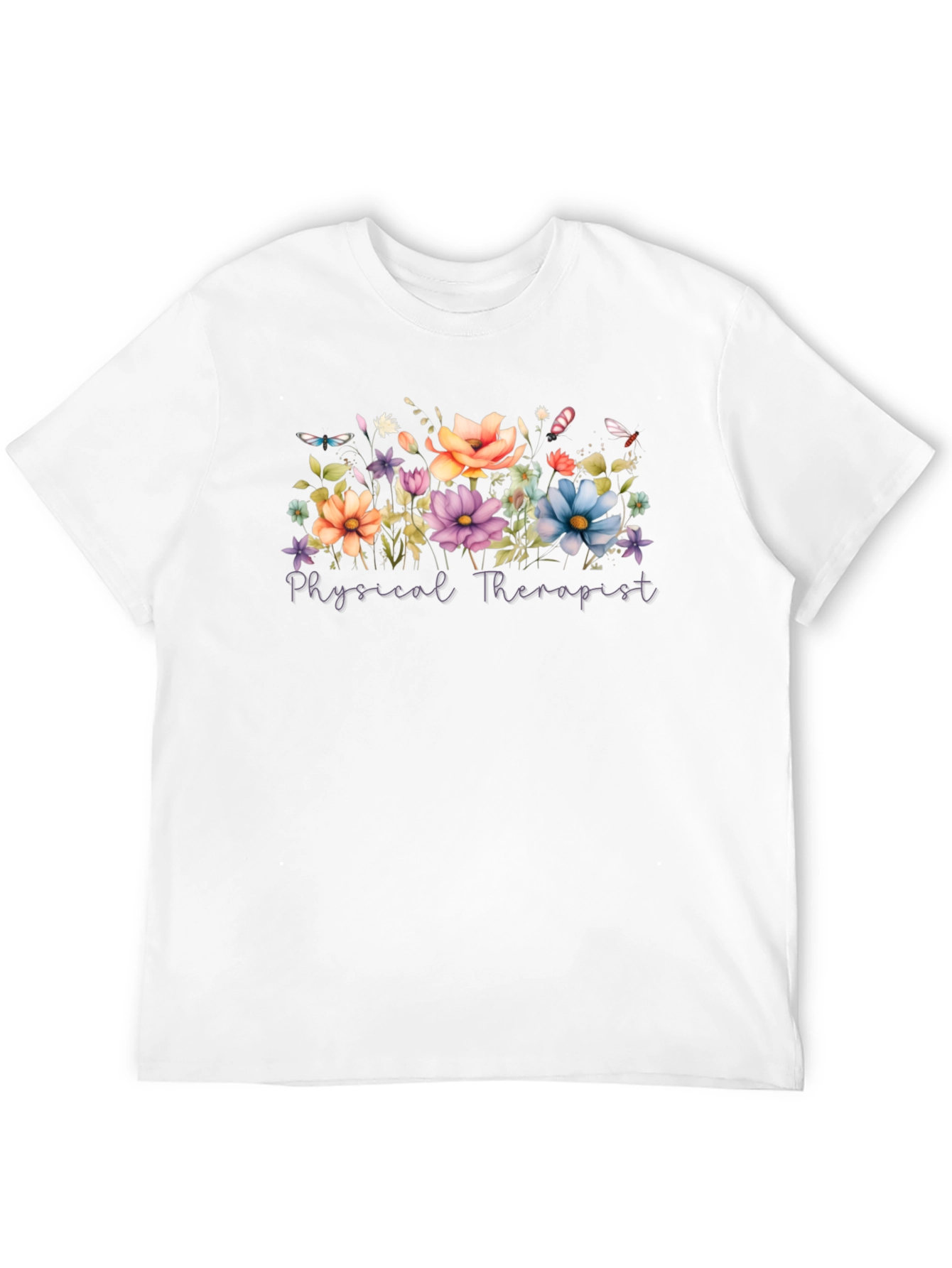 Floral Physical Therapist Black T-Shirt