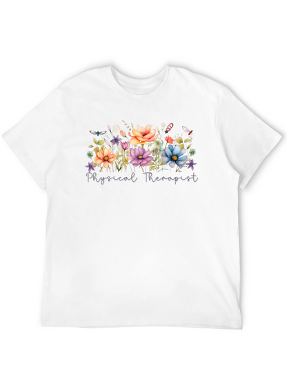 Floral Physical Therapist Black T-Shirt