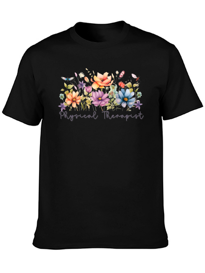 Floral Physical Therapist Black T-Shirt