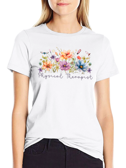 Floral Physical Therapist Black T-Shirt
