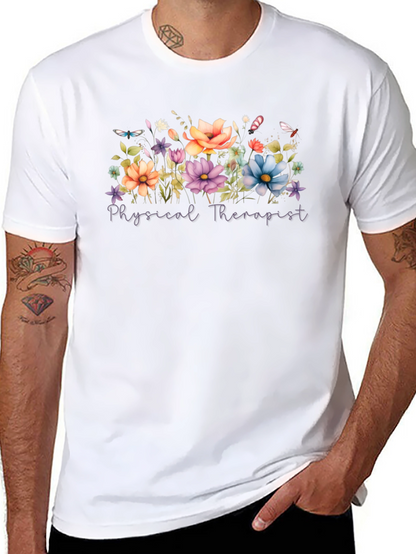 Floral Physical Therapist Black T-Shirt