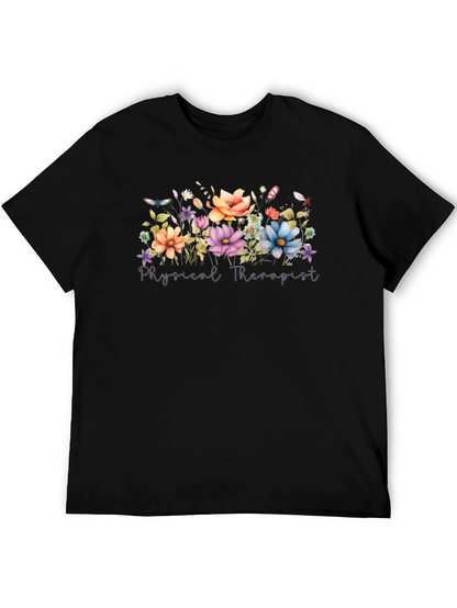 Floral Physical Therapist Black T-Shirt