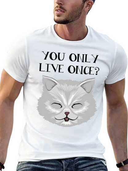 YOLO Cat Graphic Tee - Unisex Black Cotton T-Shirt
