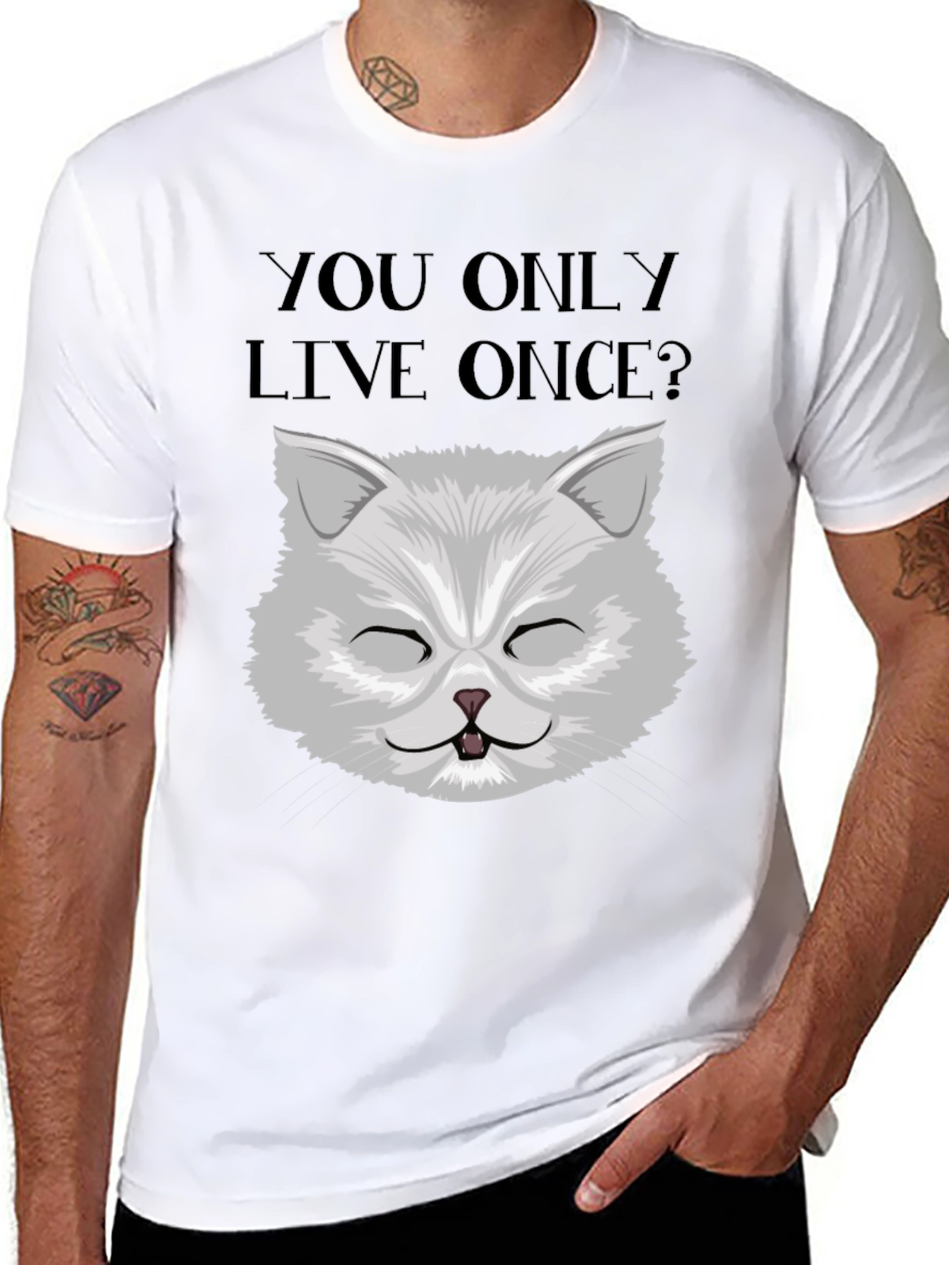 YOLO Cat Graphic Tee - Unisex Black Cotton T-Shirt
