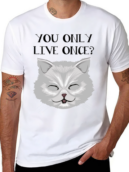 YOLO Cat Graphic Tee - Unisex Black Cotton T-Shirt