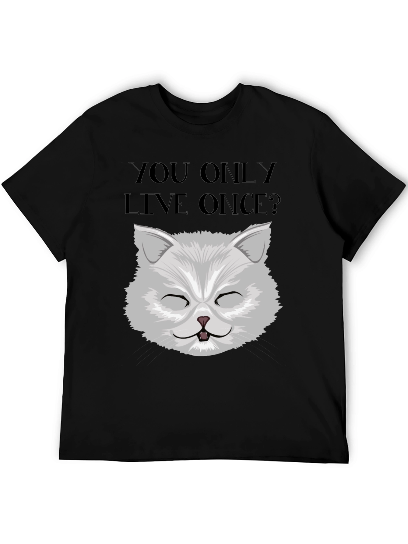 YOLO Cat Graphic Tee - Unisex Black Cotton T-Shirt