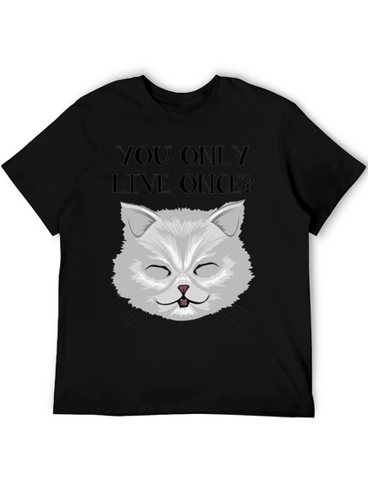 YOLO Cat Graphic Tee - Unisex Black Cotton T-Shirt