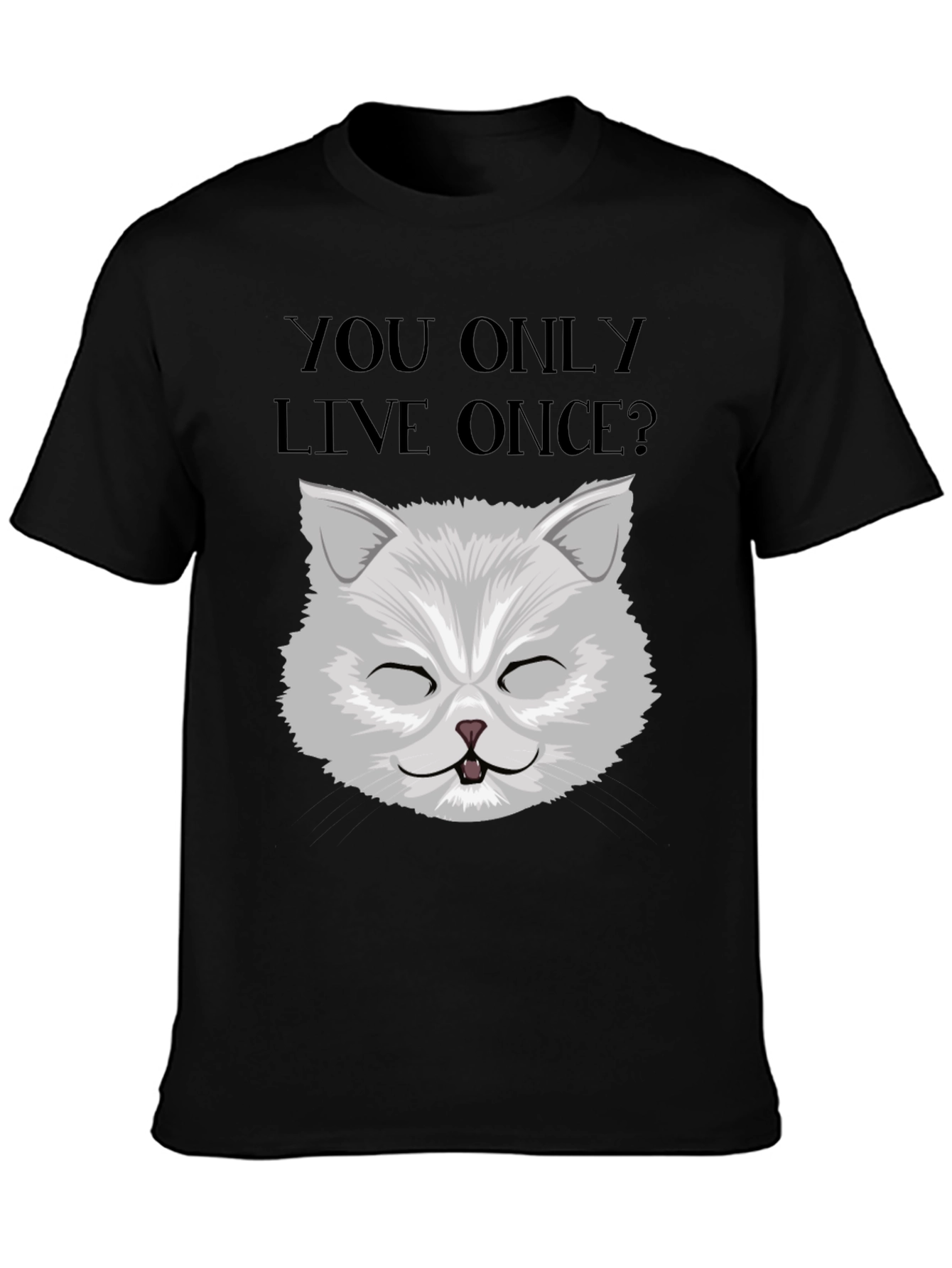 YOLO Cat Graphic Tee - Unisex Black Cotton T-Shirt