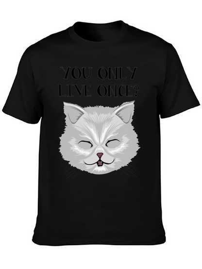 YOLO Cat Graphic Tee - Unisex Black Cotton T-Shirt