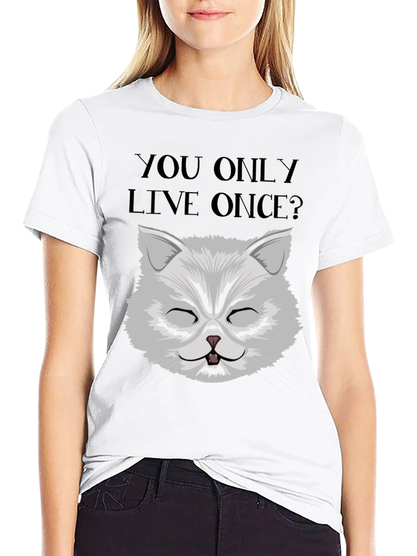 YOLO Cat Graphic Tee - Unisex Black Cotton T-Shirt