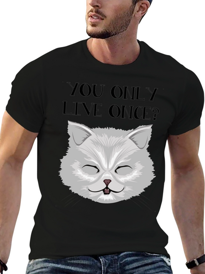 YOLO Cat Graphic Tee - Unisex Black Cotton T-Shirt