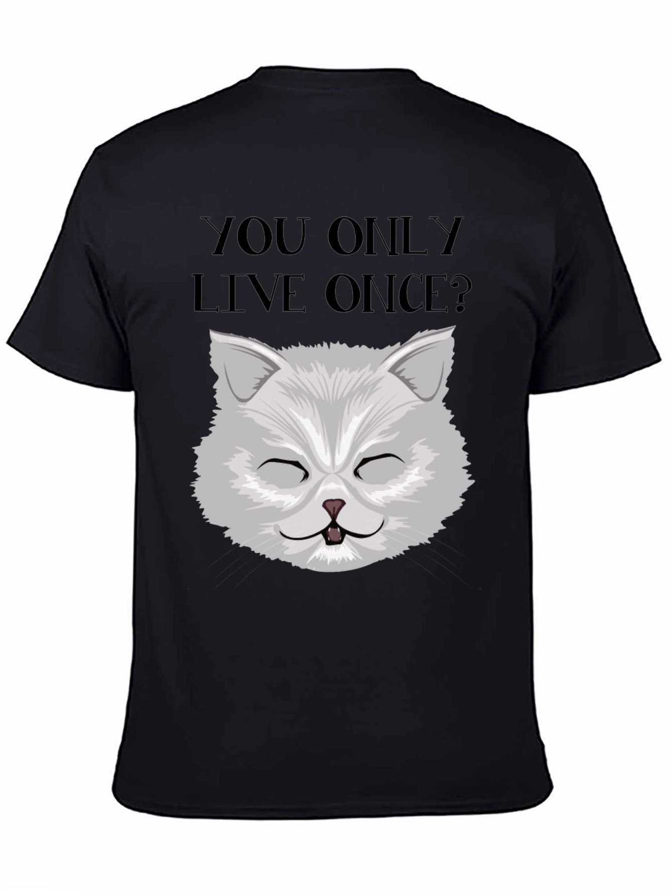 YOLO Cat Graphic Tee - Unisex Black Cotton T-Shirt