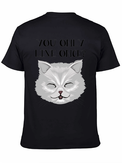 YOLO Cat Graphic Tee - Unisex Black Cotton T-Shirt
