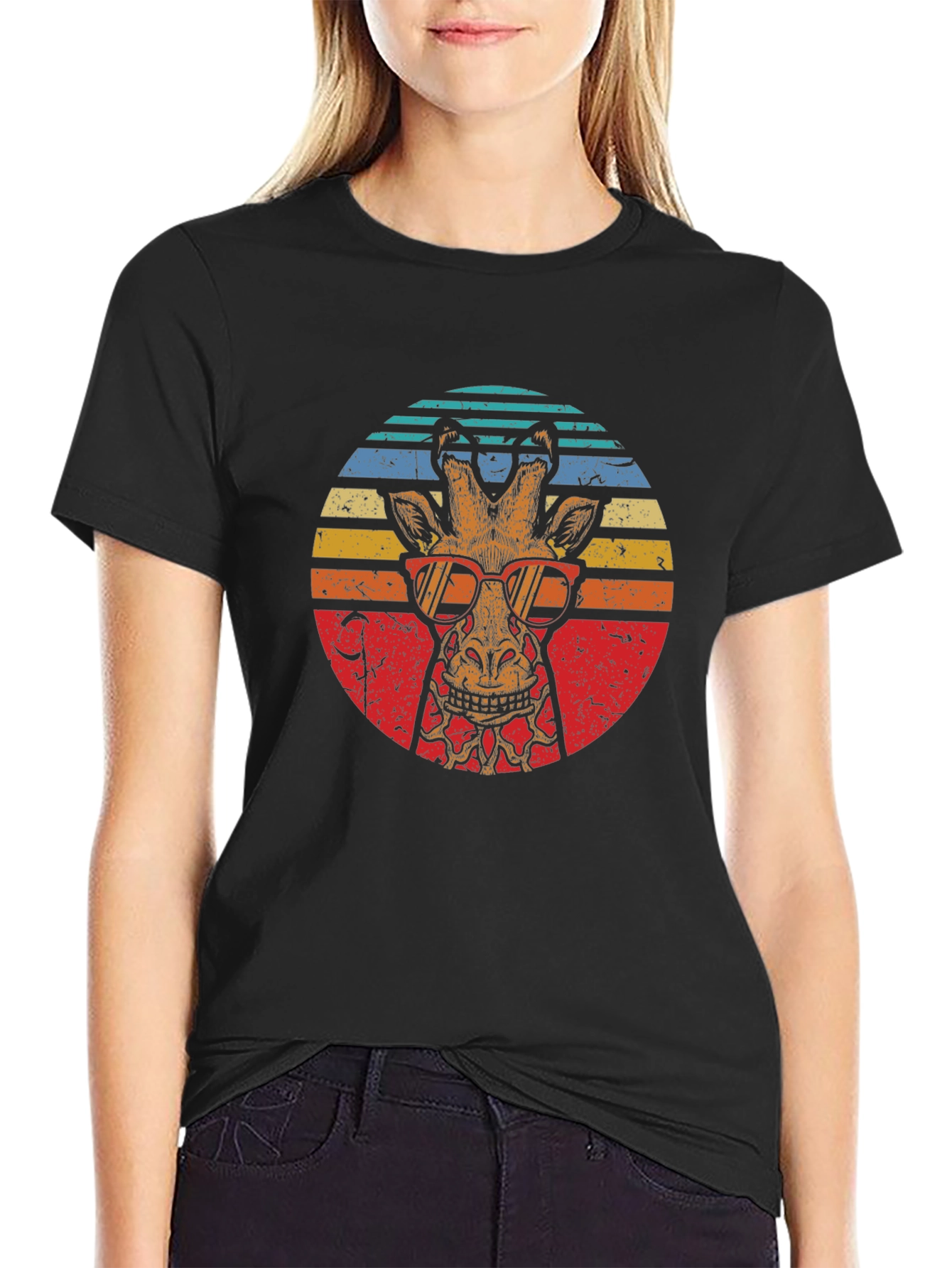 Retro Giraffe Sunglasses Graphic T-Shirt