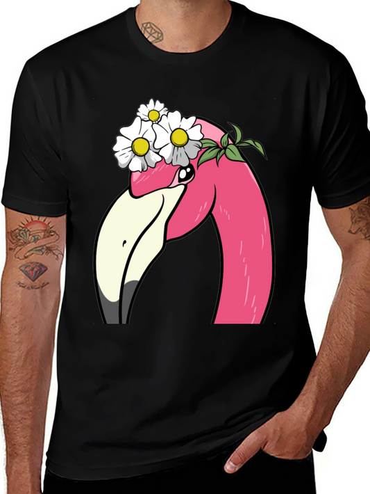 Flamingo Flower Crown T-Shirt - Black