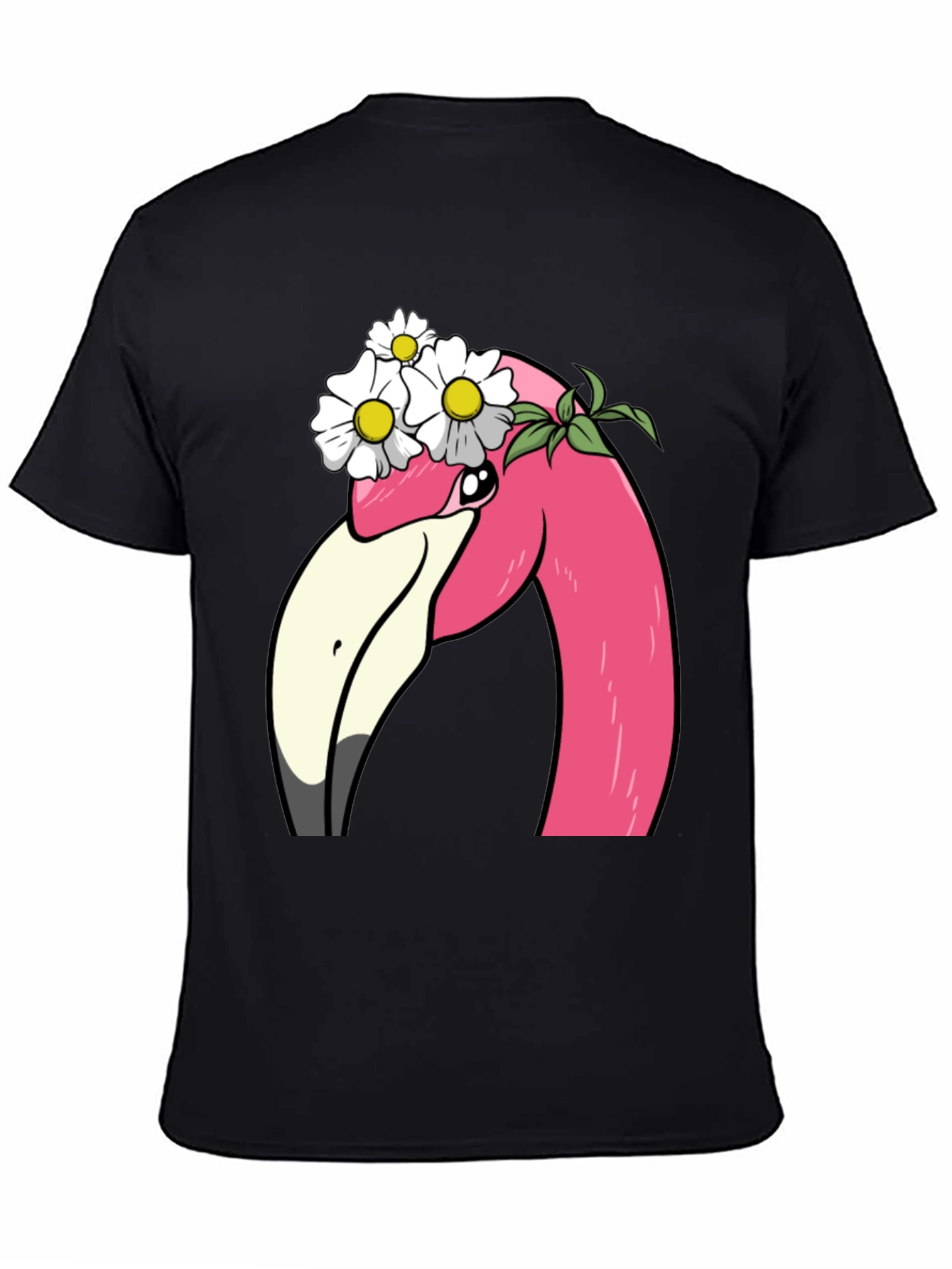 Flamingo Flower Crown T-Shirt - Black