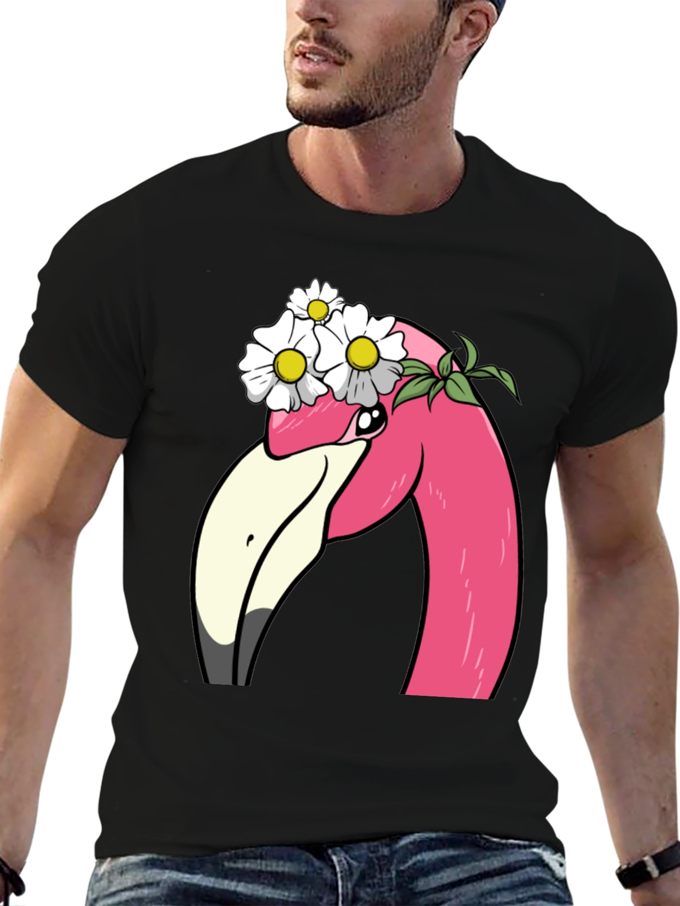 Flamingo Flower Crown T-Shirt - Black