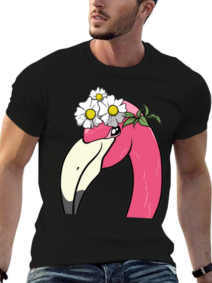 Flamingo Flower Crown T-Shirt - Black