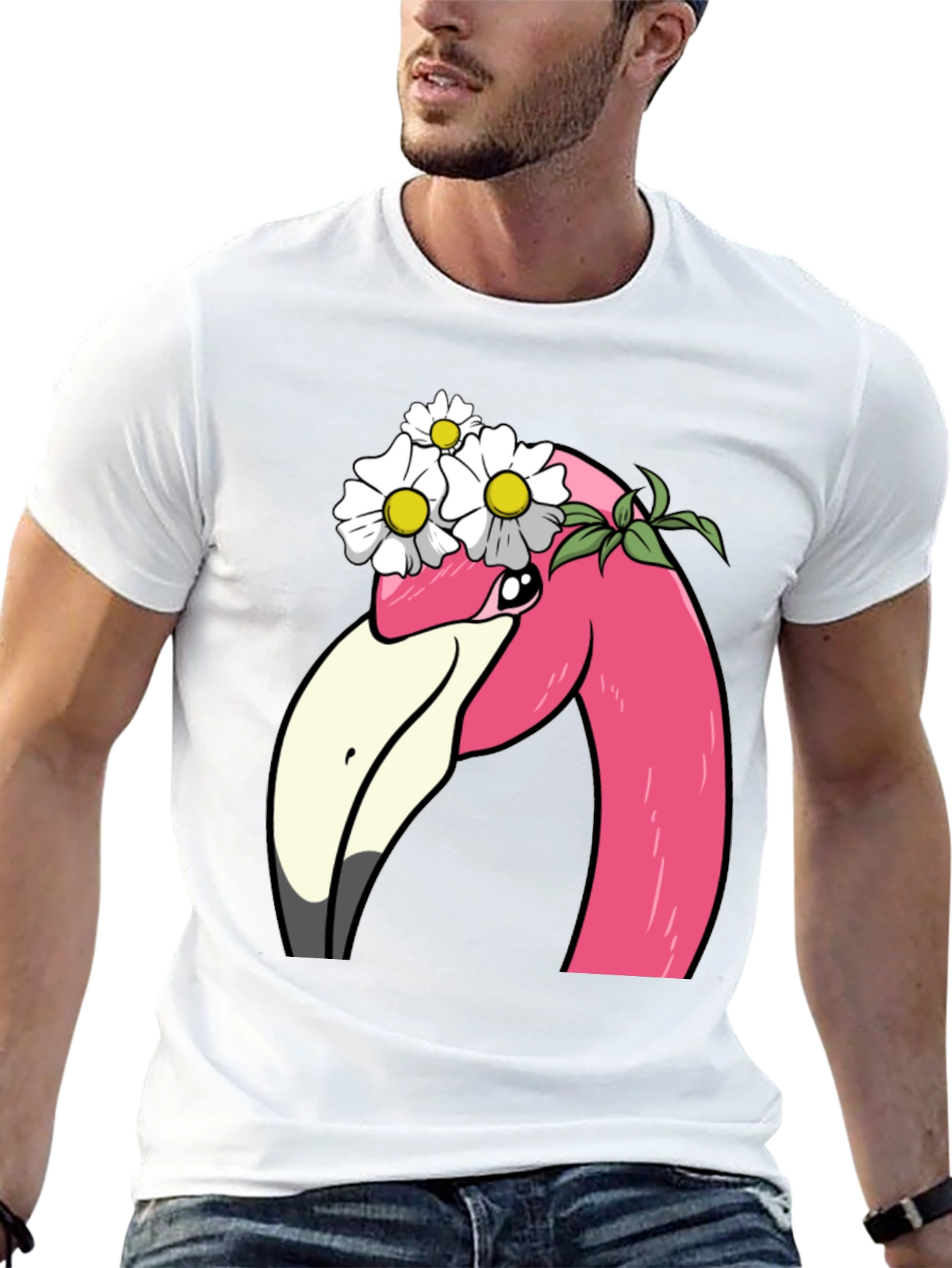 Flamingo Flower Crown T-Shirt - Black