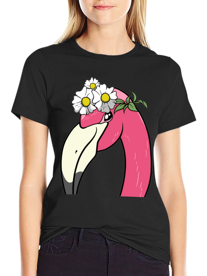 Flamingo Flower Crown T-Shirt - Black