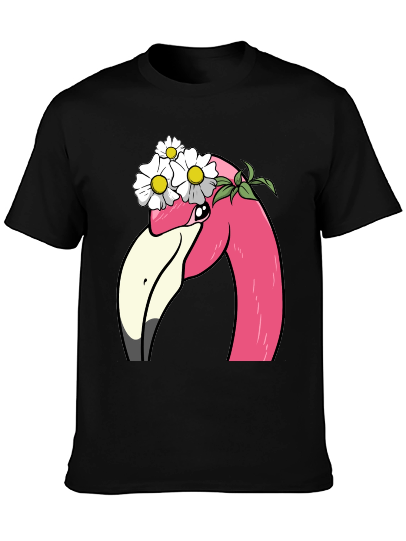 Flamingo Flower Crown T-Shirt - Black