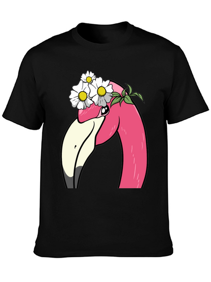 Flamingo Flower Crown T-Shirt - Black