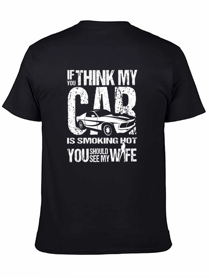 Smoking Hot Car & Wife Graphic T-Shirt - Black