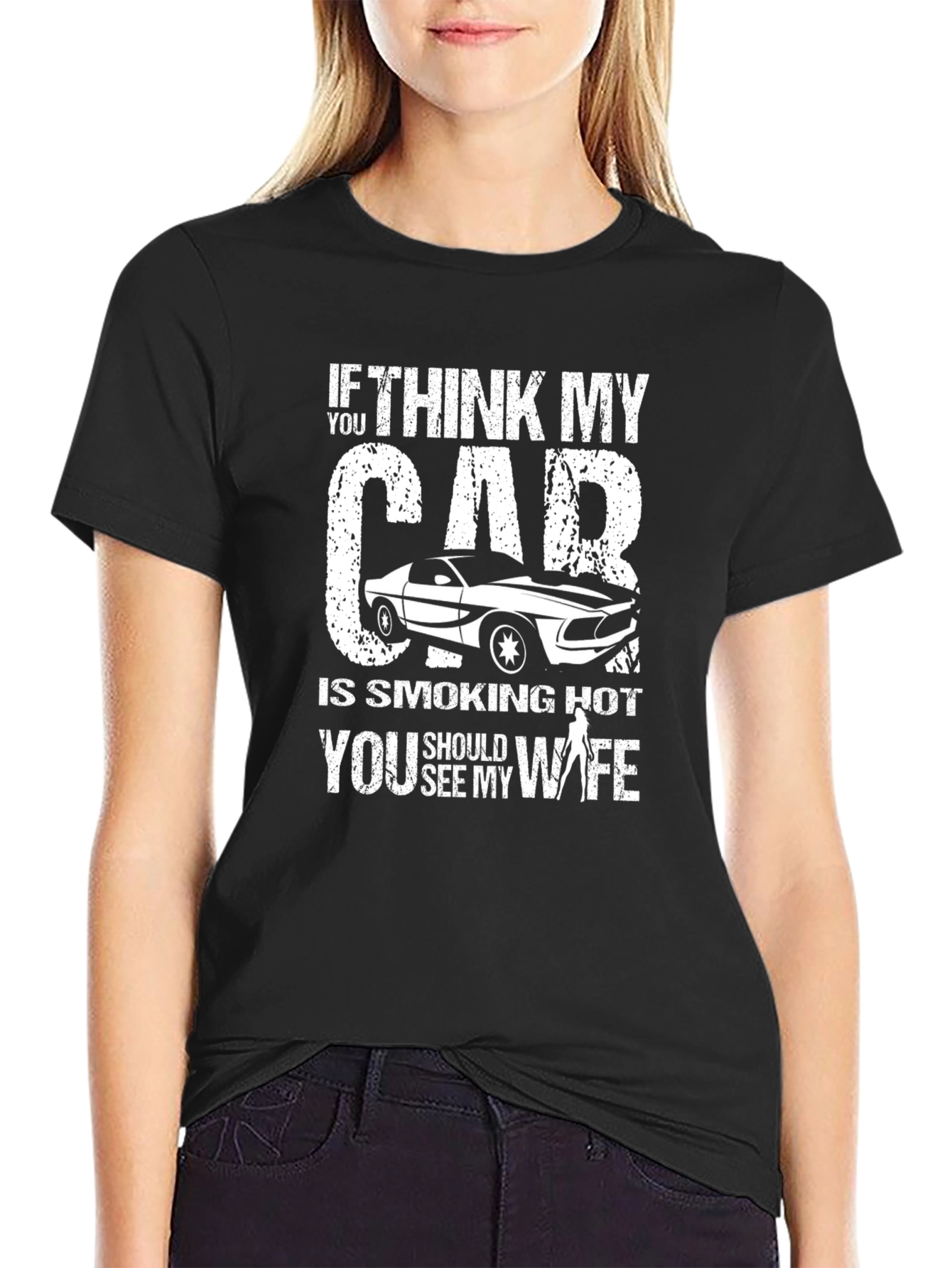 Smoking Hot Car & Wife Graphic T-Shirt - Black