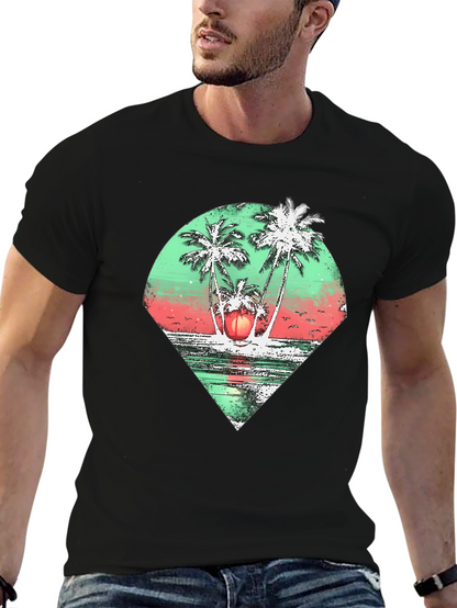 Tropical Palm Tree Graphic Tee - Black