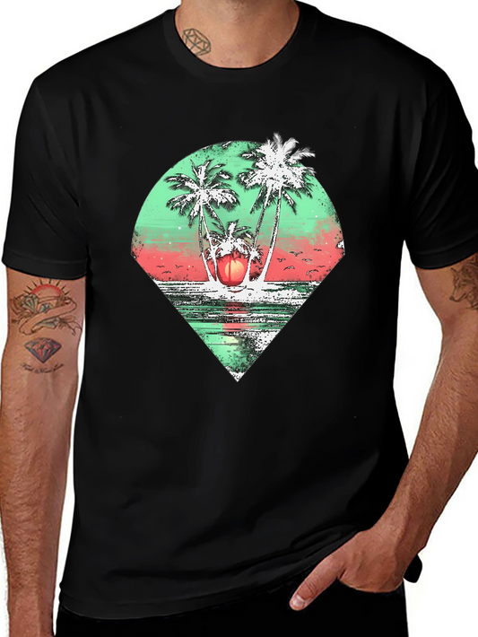 Tropical Palm Tree Graphic Tee - Black