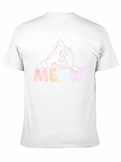 Meow Cat Graphic T-Shirt - Black Crew Neck Tee