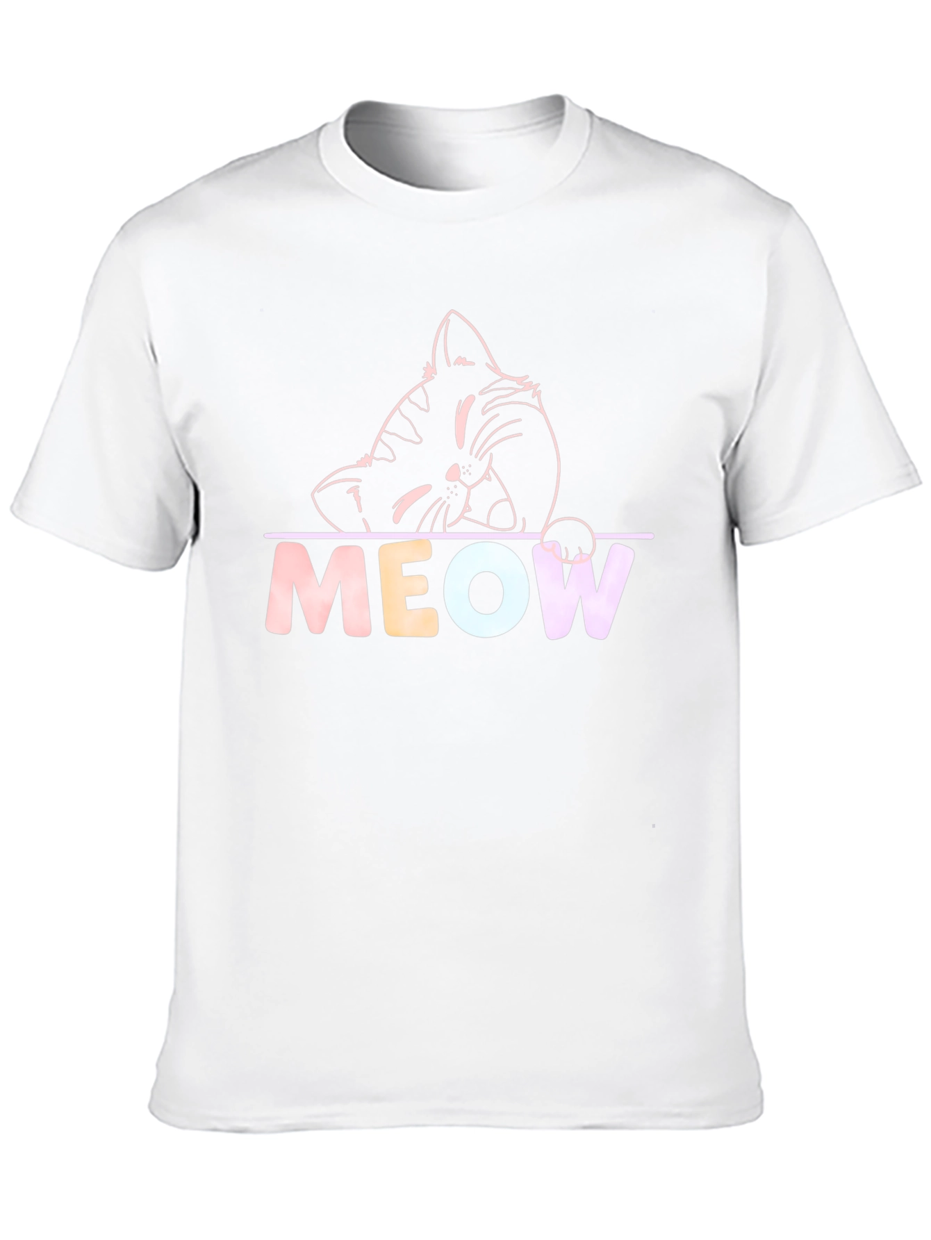 Meow Cat Graphic T-Shirt - Black Crew Neck Tee
