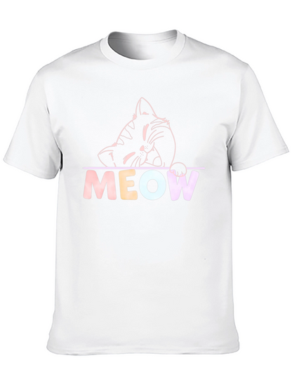 Meow Cat Graphic T-Shirt - Black Crew Neck Tee