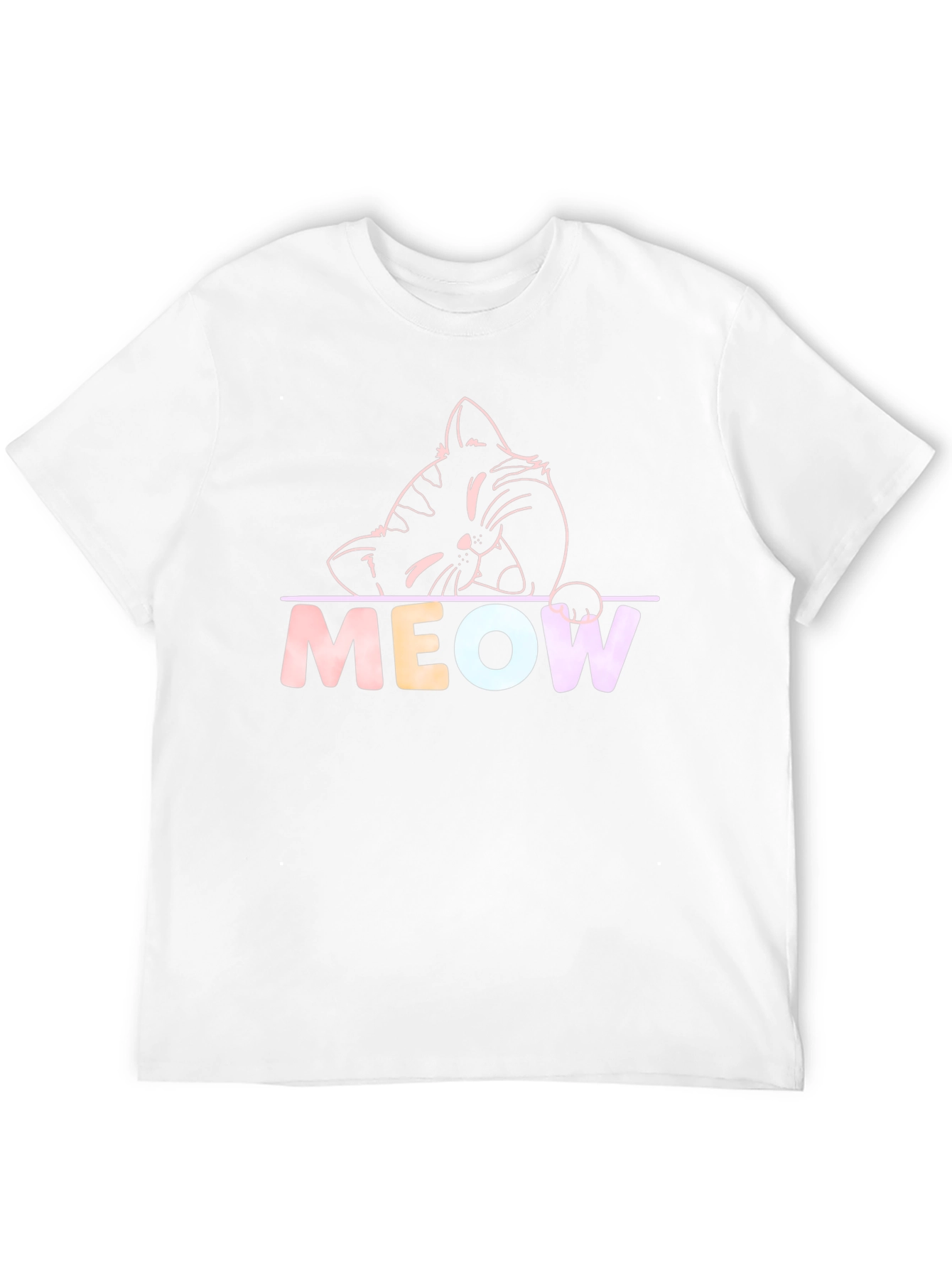 Meow Cat Graphic T-Shirt - Black Crew Neck Tee
