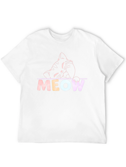Meow Cat Graphic T-Shirt - Black Crew Neck Tee