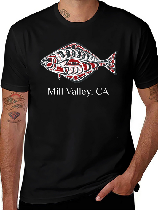 Mill Valley CA Fish Graphic Black T-Shirt