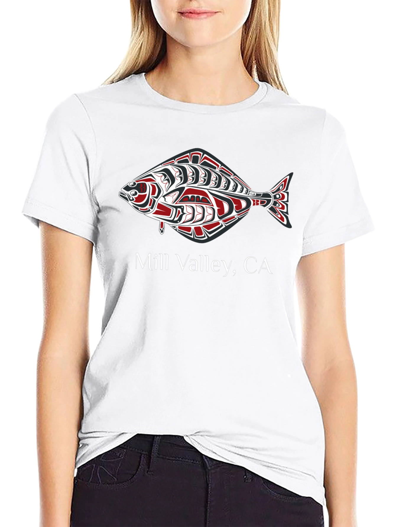 Mill Valley CA Fish Graphic Black T-Shirt