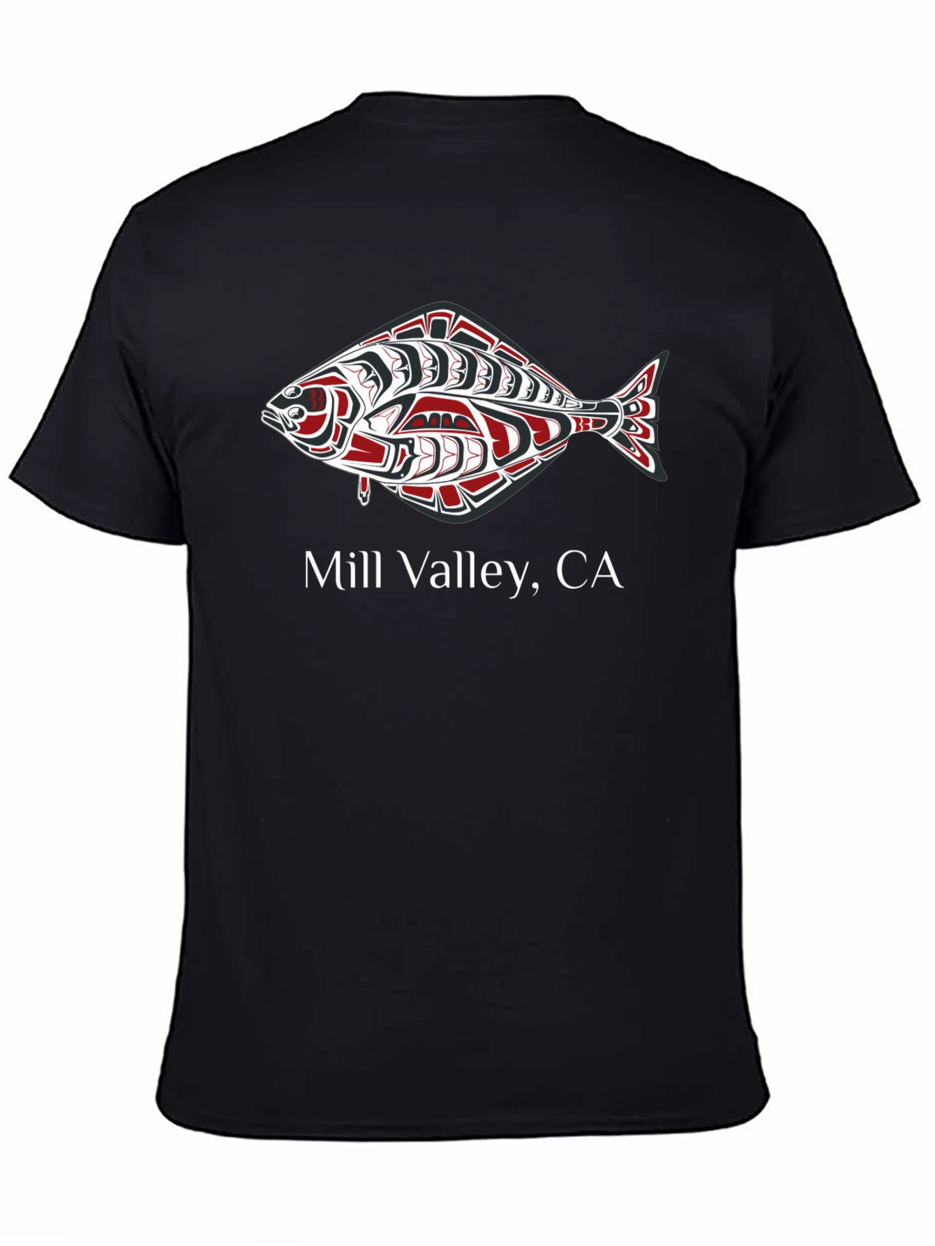 Mill Valley CA Fish Graphic Black T-Shirt