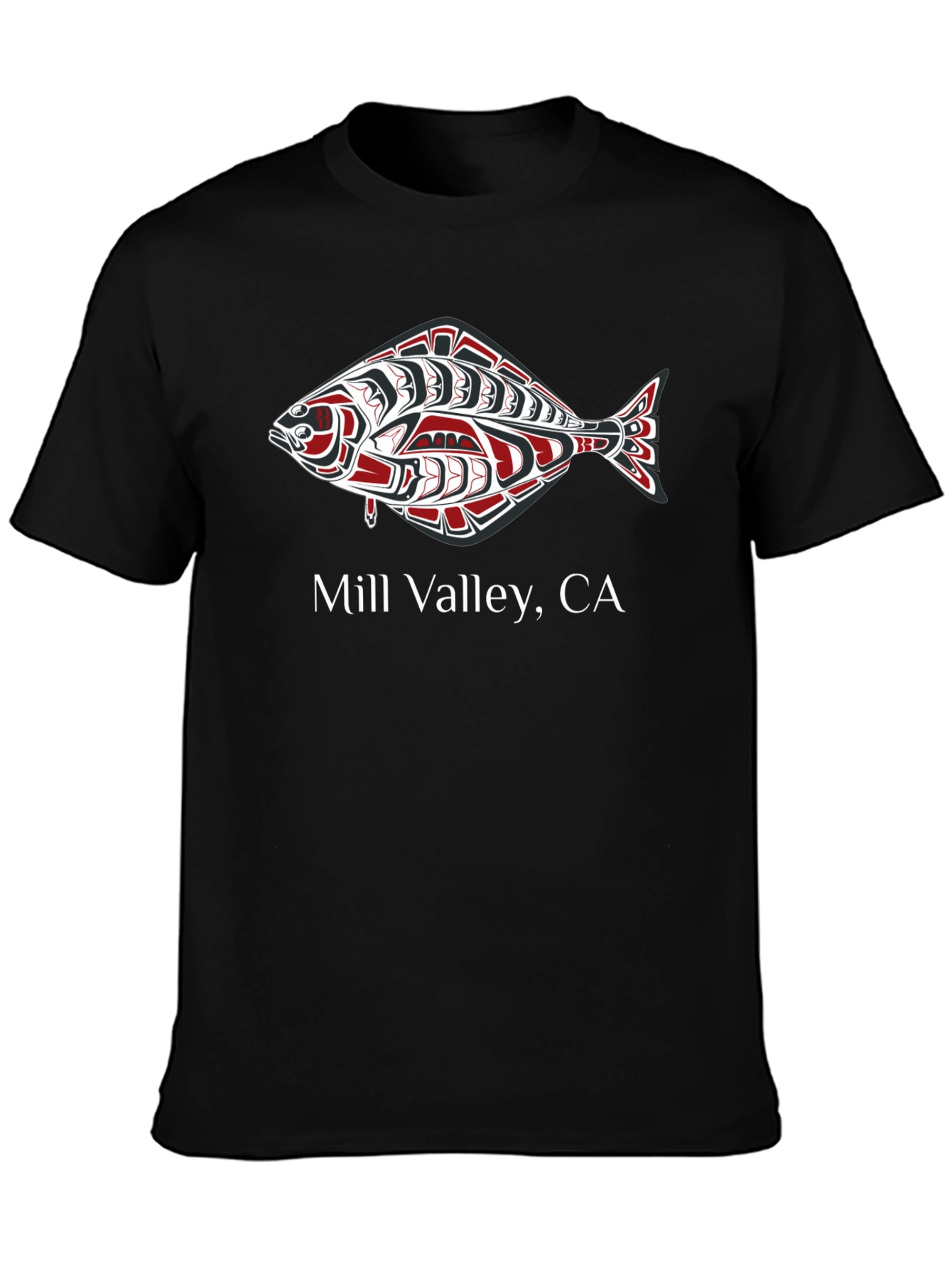 Mill Valley CA Fish Graphic Black T-Shirt
