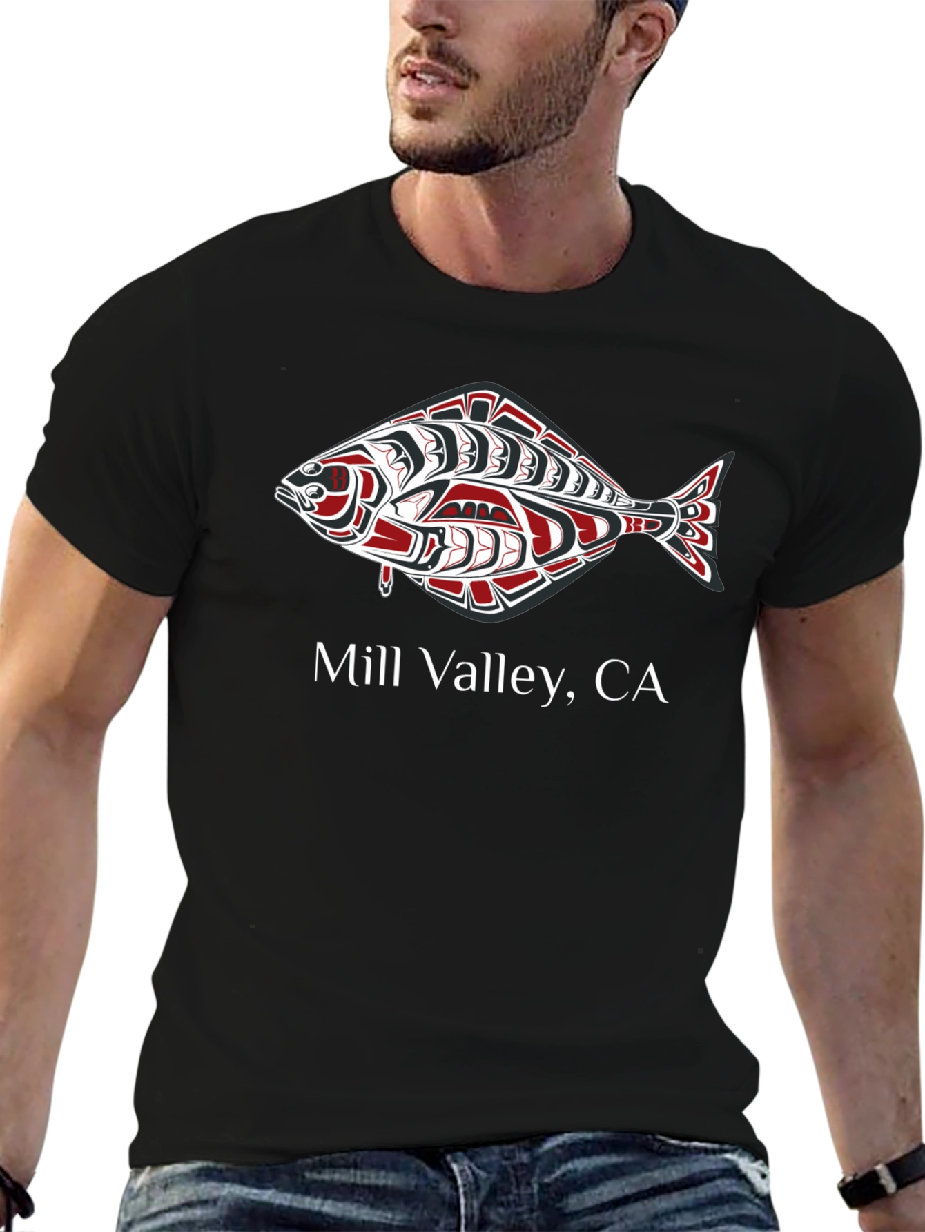 Mill Valley CA Fish Graphic Black T-Shirt
