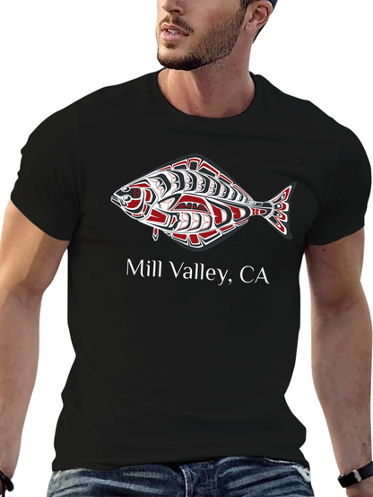 Mill Valley CA Fish Graphic Black T-Shirt