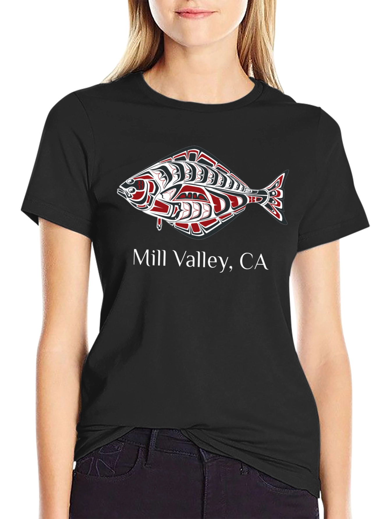 Mill Valley CA Fish Graphic Black T-Shirt