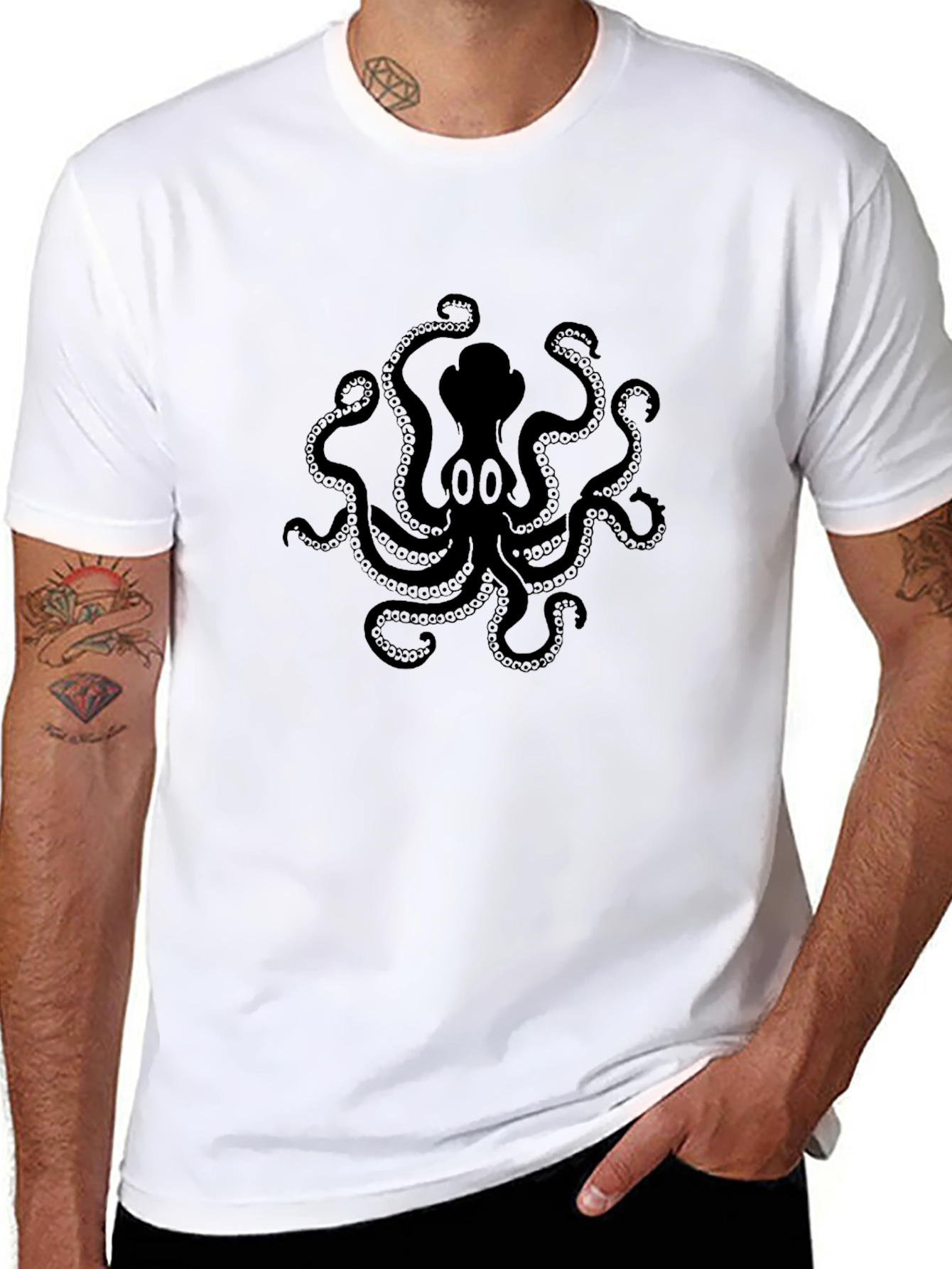Octopus Graphic Print T-Shirt - Black